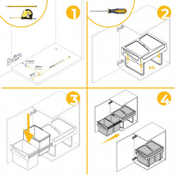 Poubelle de tri Emuca Recycle 2 x 15 L - fixation bas de caisson extraction manuelle noir - EMUCA