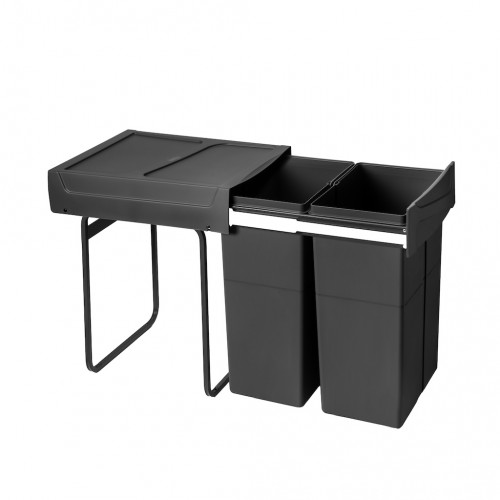 Poubelle de tri Emuca Recycle 2 x 25 L - fixation bas de caisson extraction manuelle noir - EMUCA