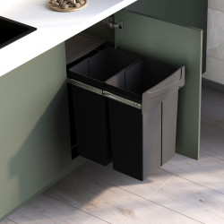 Poubelle de tri Emuca Recycle 2 x 25 L - fixation bas de caisson extraction manuelle noir - EMUCA