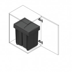 Poubelle de tri Emuca Recycle 2 x 25 L - fixation bas de caisson extraction manuelle noir - EMUCA