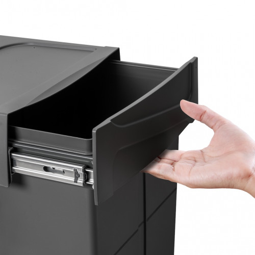 Poubelle de tri Emuca Recycle 2 x 25 L - fixation bas de caisson extraction manuelle noir - EMUCA