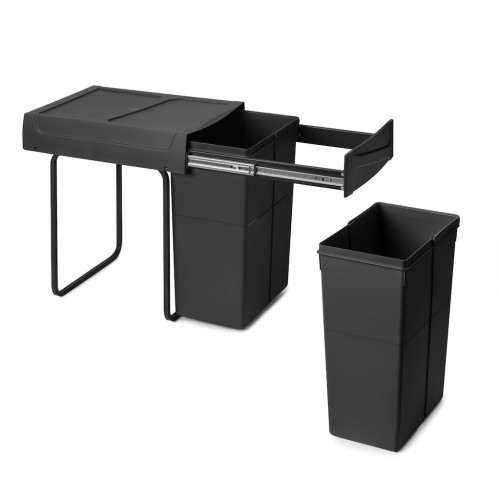 Poubelle de tri Emuca Recycle 2 x 25 L - fixation bas de caisson extraction manuelle noir - EMUCA