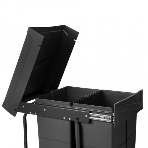 Poubelle de tri Emuca Recycle 2 x 25 L - fixation bas de caisson extraction manuelle noir - EMUCA