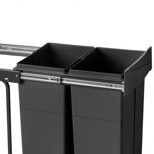 Poubelle de tri Emuca Recycle 2 x 25 L - fixation bas de caisson extraction manuelle noir - EMUCA