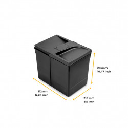 Poubelle de tri Emuca Recycle pour tiroir de cuisine - 15 L noir avec couvercle anti-odeurs - EMUCA