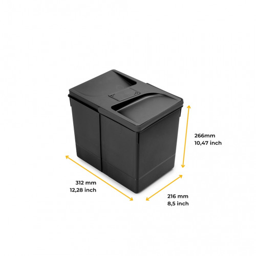 Poubelle de tri Emuca Recycle pour tiroir de cuisine - 15 L noir avec couvercle anti-odeurs - EMUCA