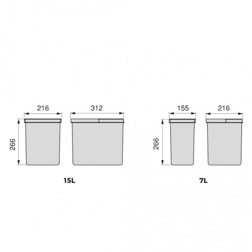 Lot de 3 poubelles de tri Emuca Recycle pour tiroir de cuisine - 1 x 15 L et 2 x 7 L noir - EMUCA