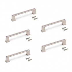 Lot de 5 poignées de meuble Tanger 147,5 mm - entraxe 128 mm nickel satiné de marque EMUCA, référence: B10030800