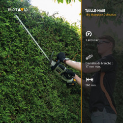Taille-haie sans fil - Maxxpack 18V - Lame 560 mm - sans batterie ni chargeur - Batavia