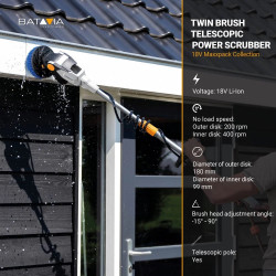 Brosse motorisée télescopique sans fil - Twin Brush - Maxxpack 18V - sans batterie ni chargeur - Batavia