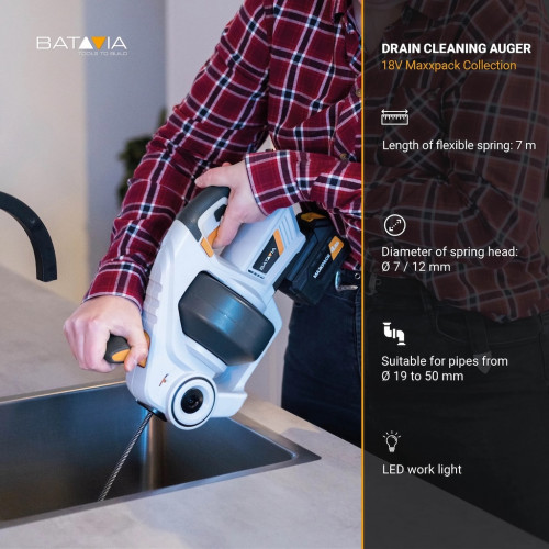 Déboucheur de canalisation sans fil - Maxxpack 18V - 6,8 m - vendu sans batterie ni chargeur - Batavia