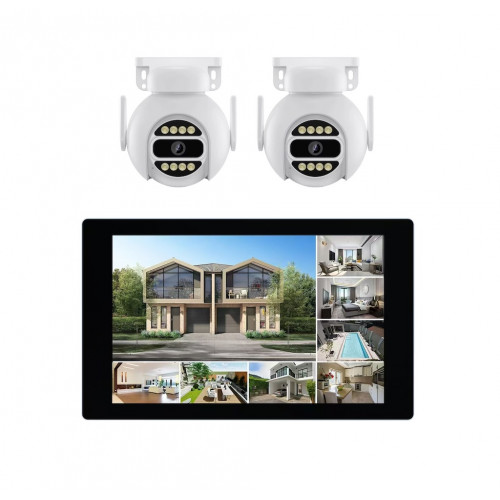 Lot de 2 caméras connectées extérieures - écran tactile 10,1 pouces et disque dur 1 To - Link2home