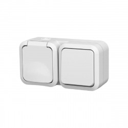 Double va-et-vient avec prise horizontale étanche blanche IP55 - commande et alimentation extérieure de marque Quarx, référence: B10032600