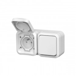 Double va-et-vient avec prise horizontale étanche blanche IP55 - commande et alimentation extérieure - Quarx