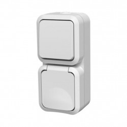 Double va-et-vient avec prise verticale étanche blanche IP55 - commande et alimentation extérieure de marque Quarx, référence: B10032700