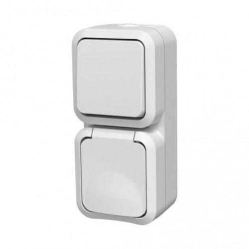 Double va-et-vient avec prise verticale étanche blanche IP55 - commande et alimentation extérieure - Quarx