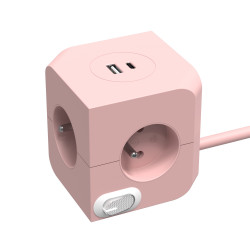 Bloc multiprise Power Cube rose 4 prises 16 A - 2 ports USB 3680 W de marque Link2home, référence: B10033500