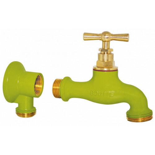 Robinet d’arrosage Boutté en laiton vert anis - entrée mâle 15 x 21 et sortie mâle 20 x 27 - BOUTTE