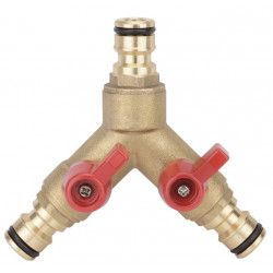 Jonction en Y Boutté en laiton - 2 manettes métal ON/OFF pour raccords rapides de marque BOUTTE, référence: J10078300