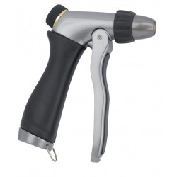 Pistolet d’arrosage métal brossé - régulateur de débit avec gâchette avant de marque BOUTTE, référence: J10081500