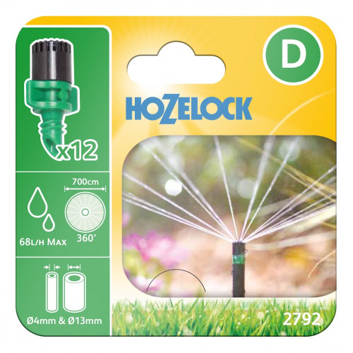 Micro asperseurs longue portée 360° - débit réglable 0 à 55 L/h - lot de 12 - HOZELOCK