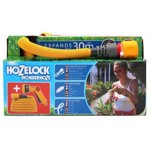 Tuyau d’arrosage extensible - Wonderhoze 30 m - textile jaune avec pistolet multijet - HOZELOCK