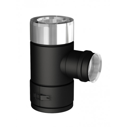 Té 90° - Apollo Pellets 2.0 - noir Ø80/130 mm - piquage fumées Ø80 mm avec tampon - Joncoux