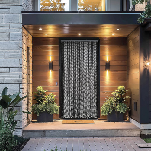 Rideau de porte en corde - 90 x 200 cm - coton gris et blanc 54 bandes - Jardiline