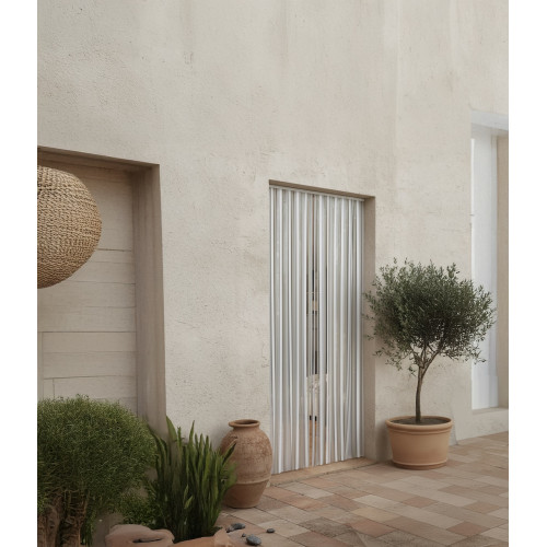 Rideau de porte à lanières - Antilles - 90 x 220 cm - polyéthylène gris et blanc 34 lanières - Jardiline