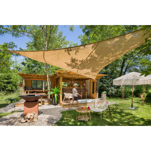 Voile d’ombrage triangulaire - NATUREL JUTE - 5 x 5 m - toile de jute naturelle beige - Jardiline