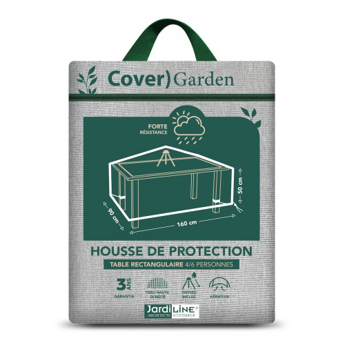 Housse de protection table de jardin - Cover Garden - Polyester imperméable - 160x90x50 cm - Grège chiné - Jardiline