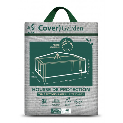 Housse de protection table de jardin - Cover Garden - Polyester imperméable - 260x100x50 cm - Grège chiné - Jardiline
