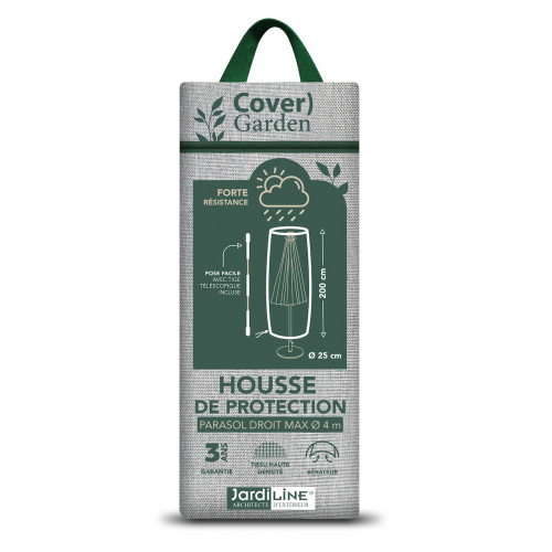 Housse de protection parasol droit - Cover Garden - Polyester imperméable - Jusqu'à Ø400 cm - Grège chiné - Jardiline