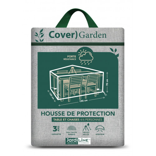 Housse de protection - Cover Garden - pour table rectangulaire 4 à 6 personnes avec chaises - 190 x 120 x 70 cm - Jardiline