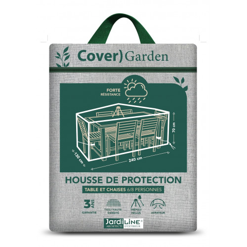 Housse de protection - Cover Garden - pour table rectangulaire 6 à 8 personnes avec chaises - 240 x 130 x 70 cm - Jardiline