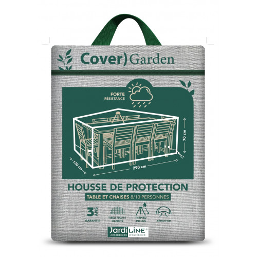 Housse de protection - Cover Garden - pour table rectangulaire 8 à 10 personnes avec chaises - 290 x 130 x 70 cm - Jardiline