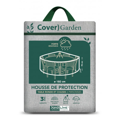 Housse de protection - Cover Garden - pour table ronde 6 personnes avec chaises - Ø160 x 70 cm - Jardiline