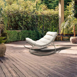 Fauteuil à bascule détente - Cuba - acier et résine époxy - coussin polyester beige grège - 78 x 107 x 69 cm de marque Jardiline, référence: J10107800