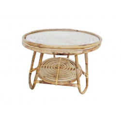 Table basse de jardin - Rinca - rotin naturel tressé - plateau verre - ronde - Ø64 x H.50 cm de marque Jardiline, référence: J10107900