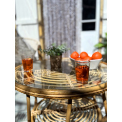Table basse de jardin - Rinca - rotin naturel tressé - plateau verre - ronde - Ø64 x H.50 cm - Jardiline