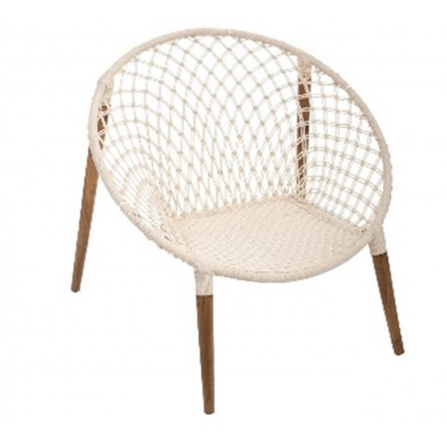 Fauteuil de jardin - Pamban - acier et accoudoirs teck naturel - écru - 90 x 85 x 85 cm - Jardiline
