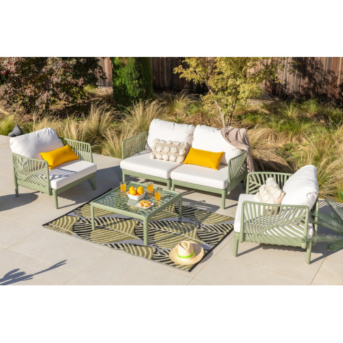 Salon de jardin - Henderson - polypropylène recyclé vert sauge - 4 places - canapé, fauteuils et table basse - Jardiline