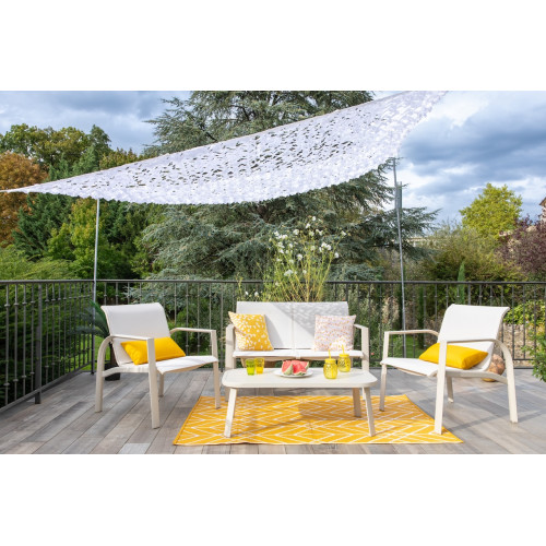 Salon de jardin - Komodo - aluminium et textilène - blanc - 4 places - sofa, 2 fauteuils et table basse - Jardiline