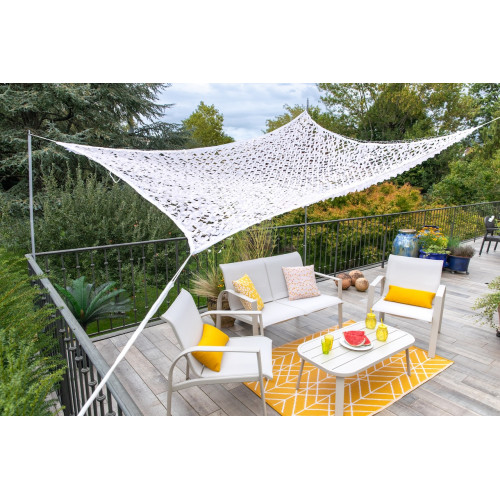 Salon de jardin - Komodo - aluminium et textilène - blanc - 4 places - sofa, 2 fauteuils et table basse - Jardiline