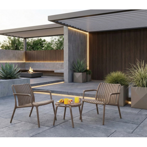 Chaise de jardin - Joysxee - polypropylène recyclé taupe - fauteuil bas - 75,5 x 68 x 73,5 cm - Jardiline