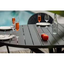 Table de jardin extensible - Palma - ronde en aluminium anthracite Ø145/199 x H75 cm - 8 à 10 personnes - Jardiline