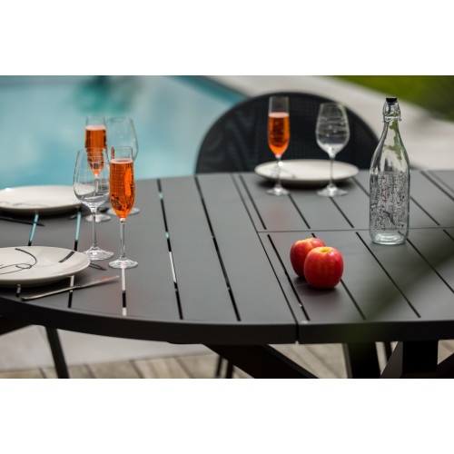 Table de jardin extensible - Palma - ronde en aluminium anthracite Ø145/199 x H75 cm - 8 à 10 personnes - Jardiline