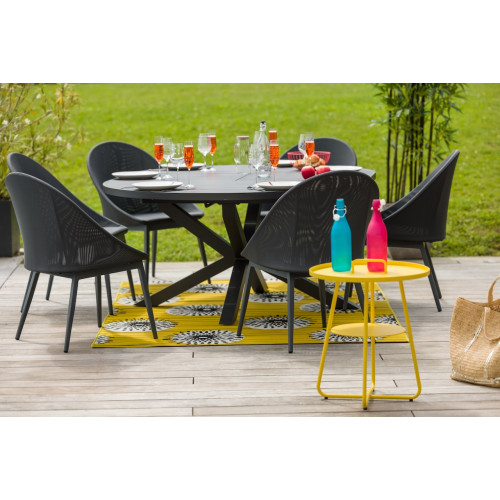 Table de jardin extensible - Palma - ronde en aluminium anthracite Ø145/199 x H75 cm - 8 à 10 personnes - Jardiline