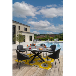 Table de jardin extensible - Palma - ronde en aluminium anthracite Ø145/199 x H75 cm - 8 à 10 personnes - Jardiline