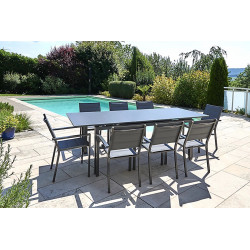 Table de jardin extensible - Ibiza - aluminium anthracite - plateau verre texturé fumé - 8 à 10 personnes - Jardiline